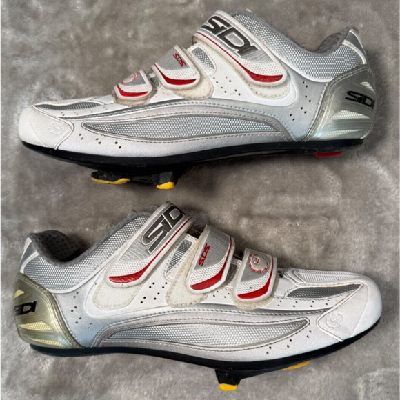 Sidi White Red Hook & Loop 3 Bolt Road Cycling Shoes Mens Size 43 US 9 - Picture 3 of 8